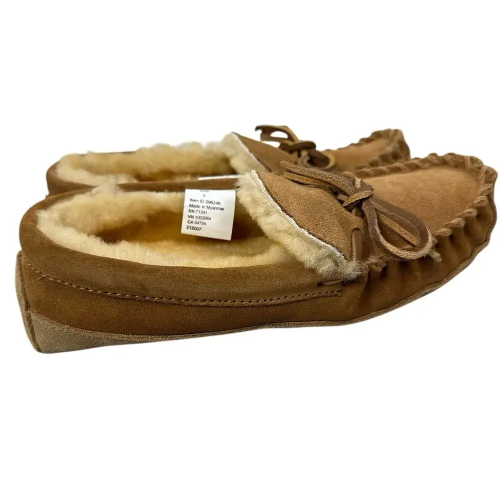 LL BEAN Slippers Kids 3 Brown Suede Shearling Lined Wicked Good Moc